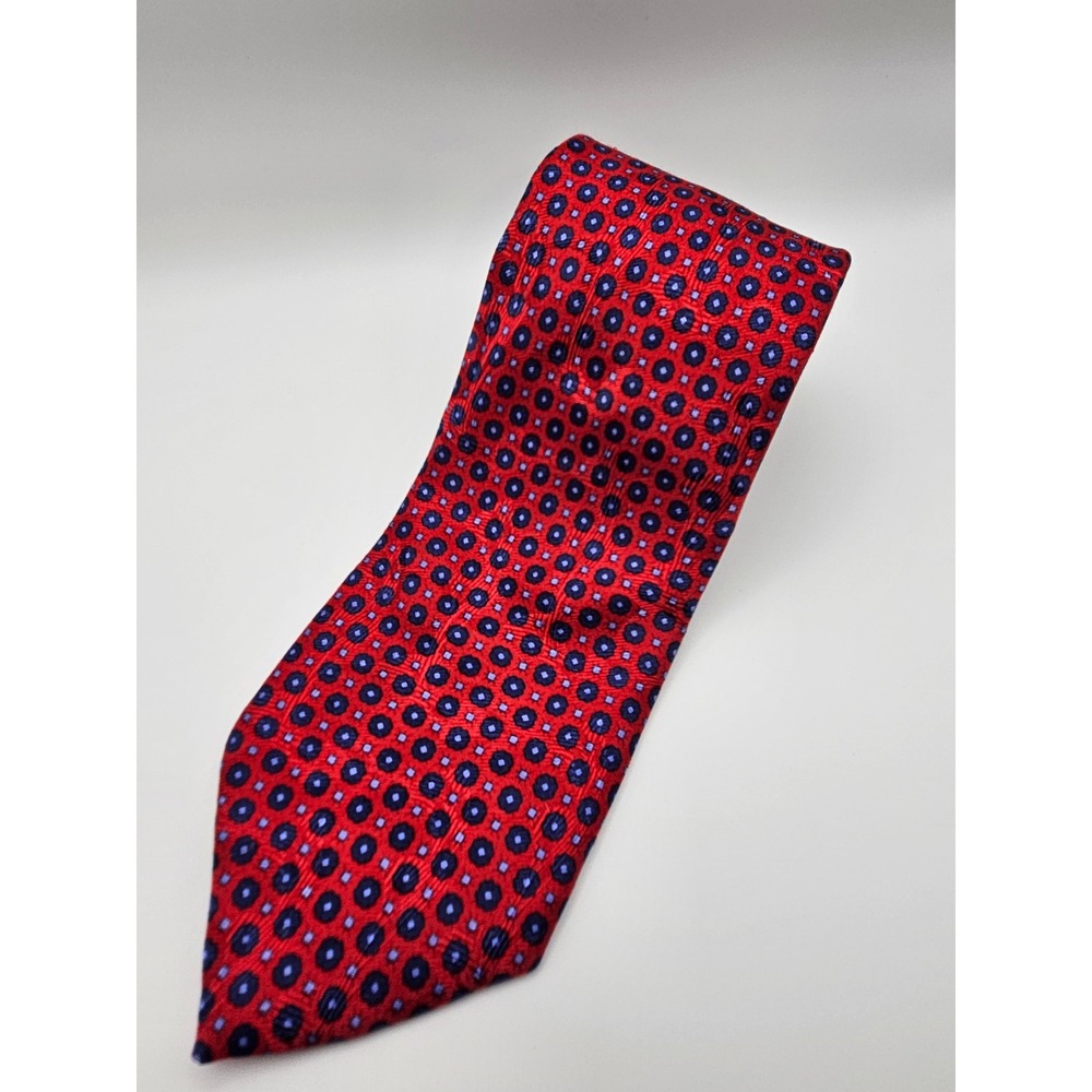 Robert Talbott Best of Class Red Silk Medallion Geometric Tie Handsewn USA 58"‎